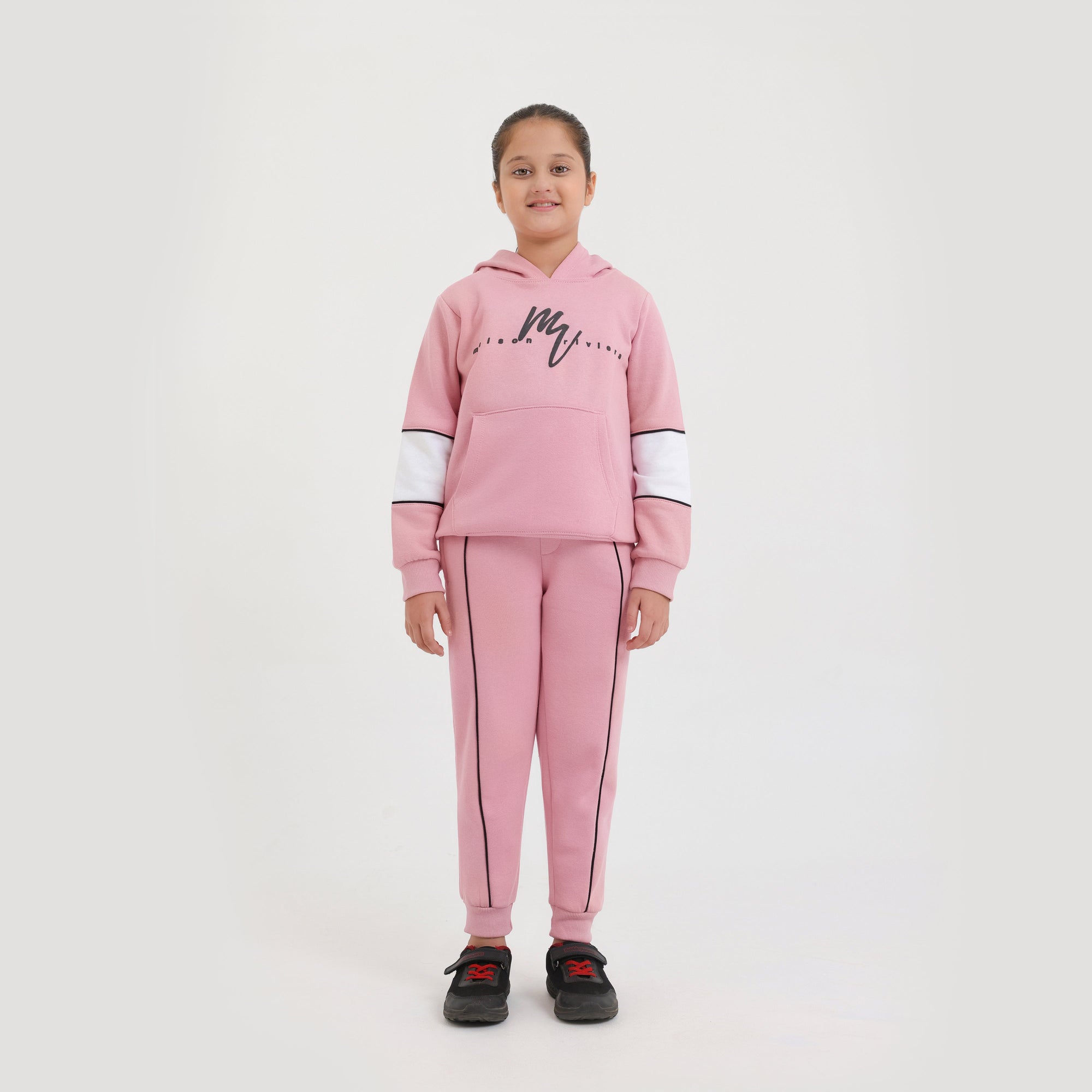 Premium Quality Pink Printed Fleece TrackSuit For Girls