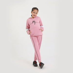 Premium Quality Pink Printed Fleece TrackSuit For Girls