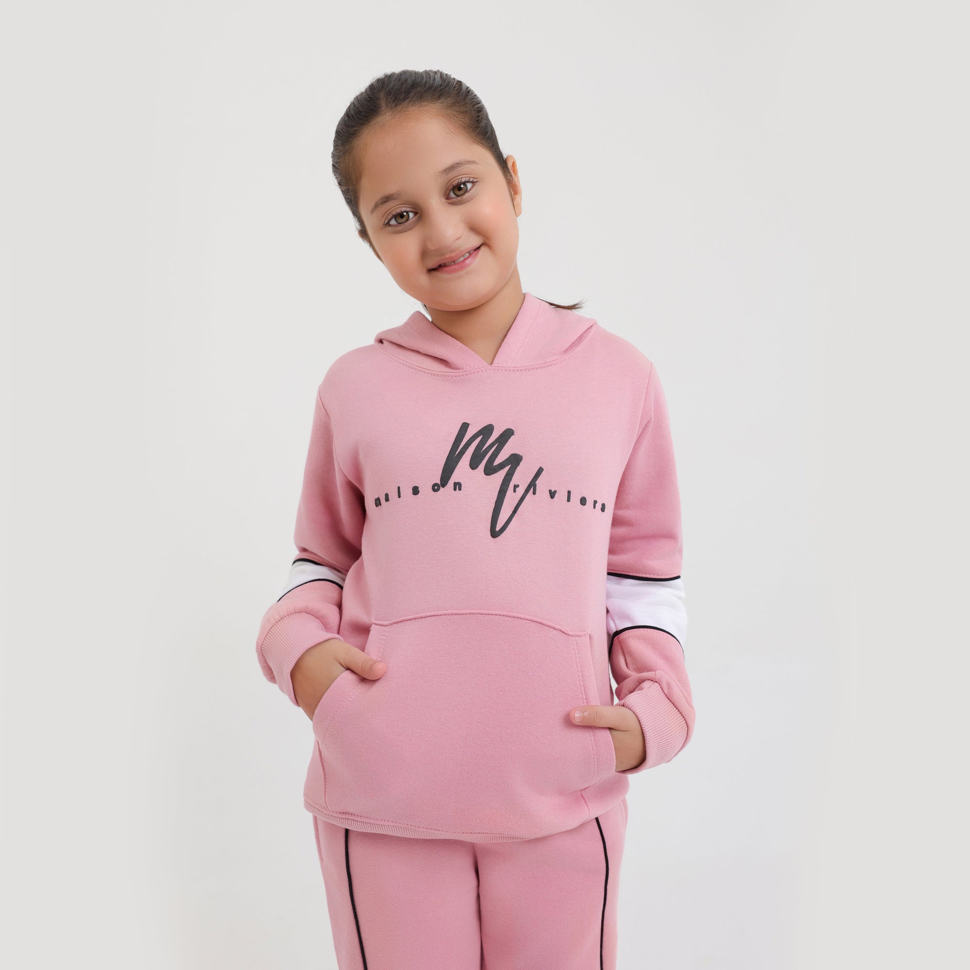 Premium Quality Pink Printed Fleece TrackSuit For Girls