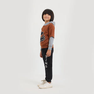 Kids Premium Quality Printed Pull-Over Brown Fleece Hoodie