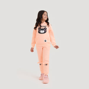 Girls Premium Quality Printed Pink Fleece TrackSuit