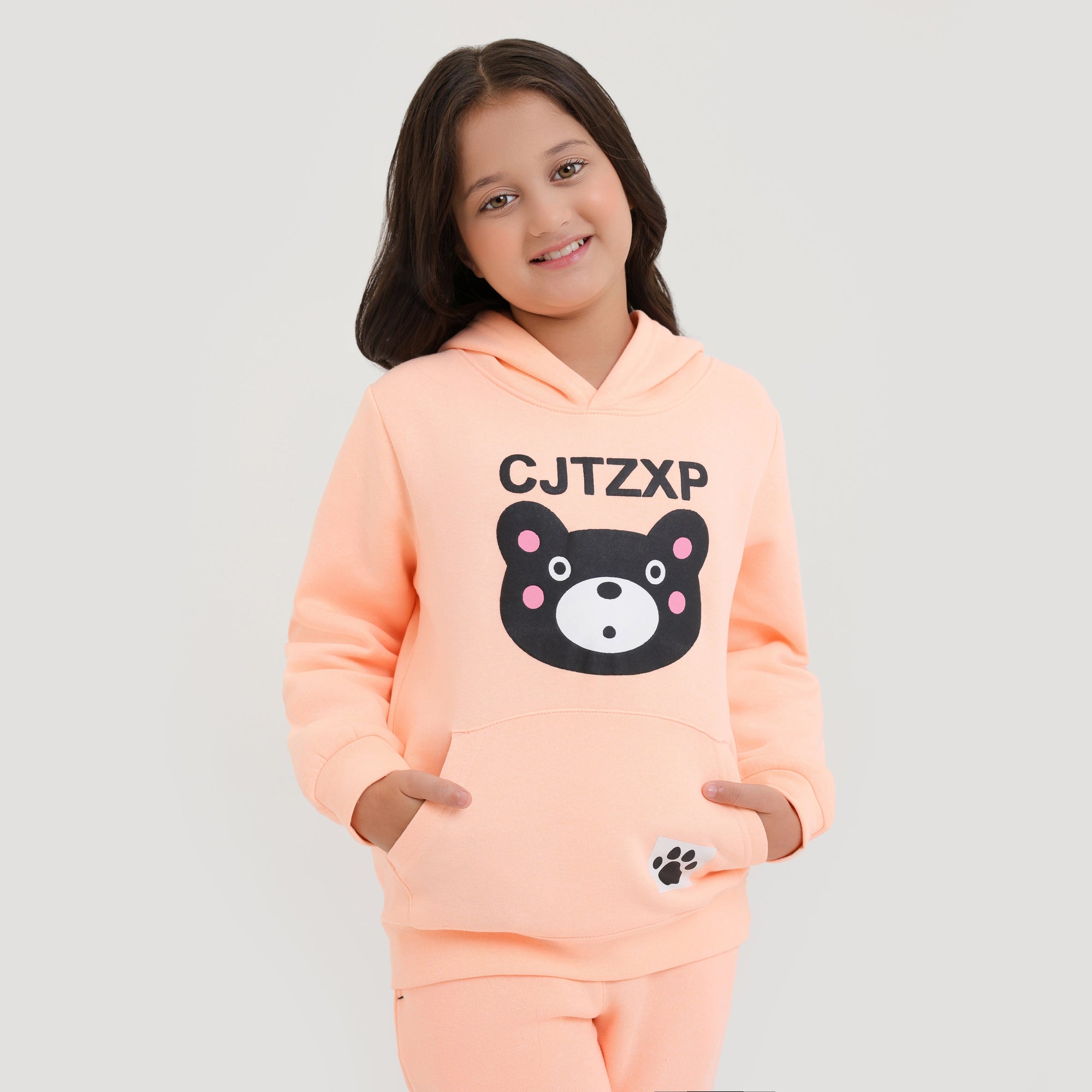 Girls Premium Quality Printed Pink Fleece TrackSuit