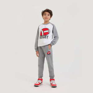 Premium Quality Printed Soft Cotton Raglan Sleeve Fleece Gray Suit For Kids