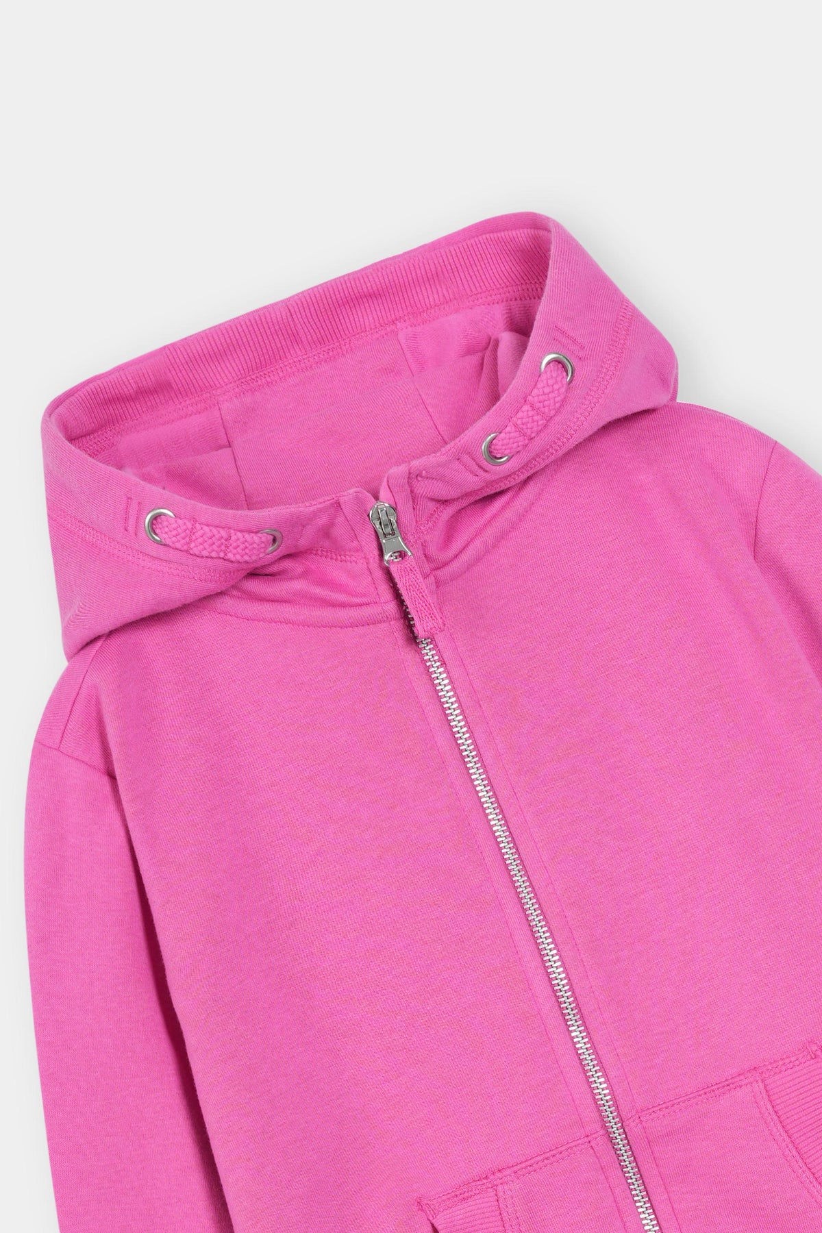 Bright Pink Full-Zip Hoodie with Kangaroo Pockets