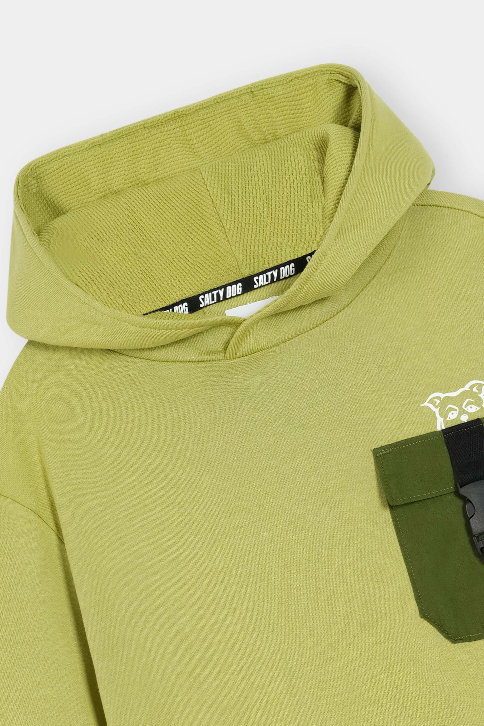 Boys Lime Green Utility Pocket Hoodie For Boys
