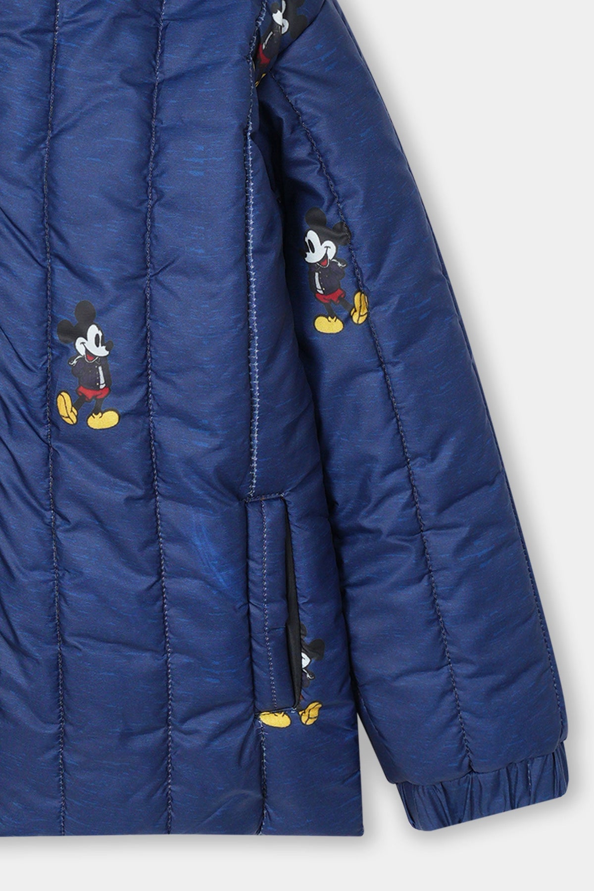 Kids' Navy Blue Quilted Hooded Jacket with Character Print