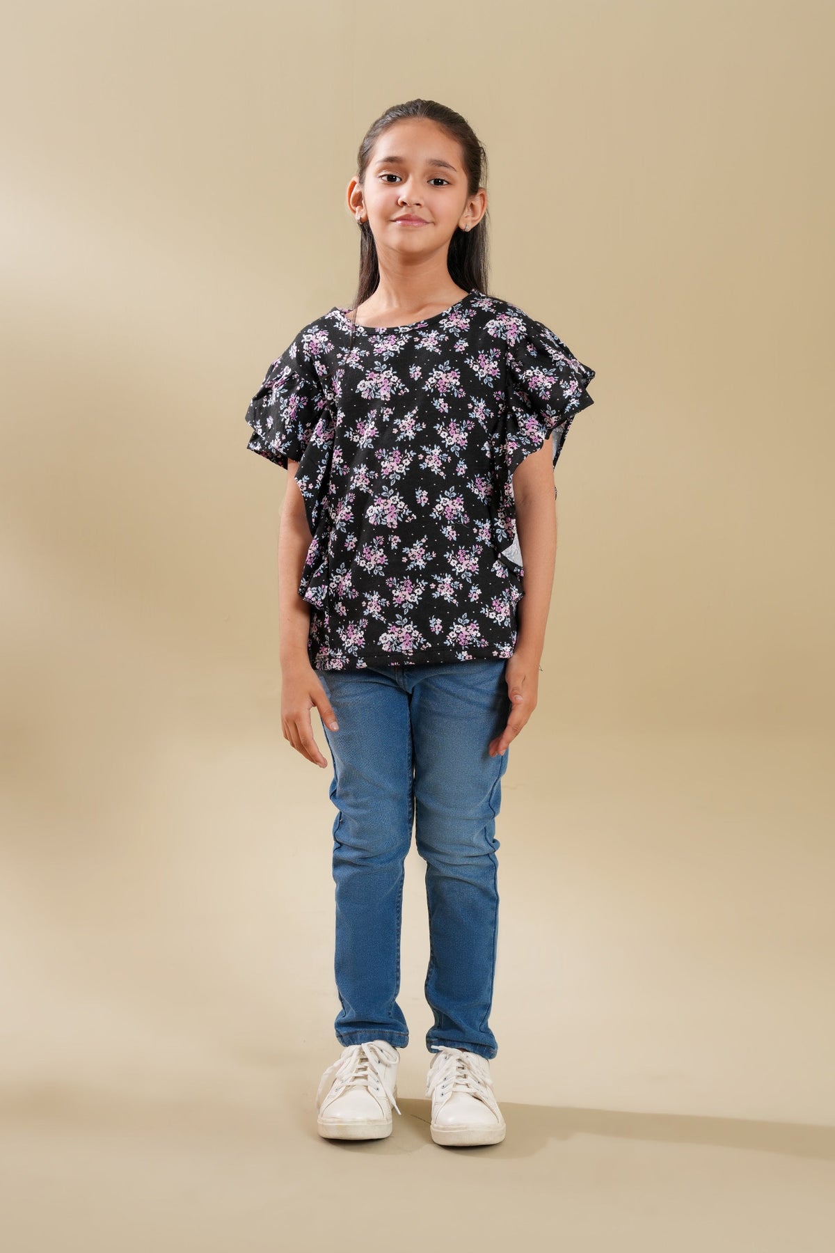 Girls Soft Cotton Allover Print Frill TOP