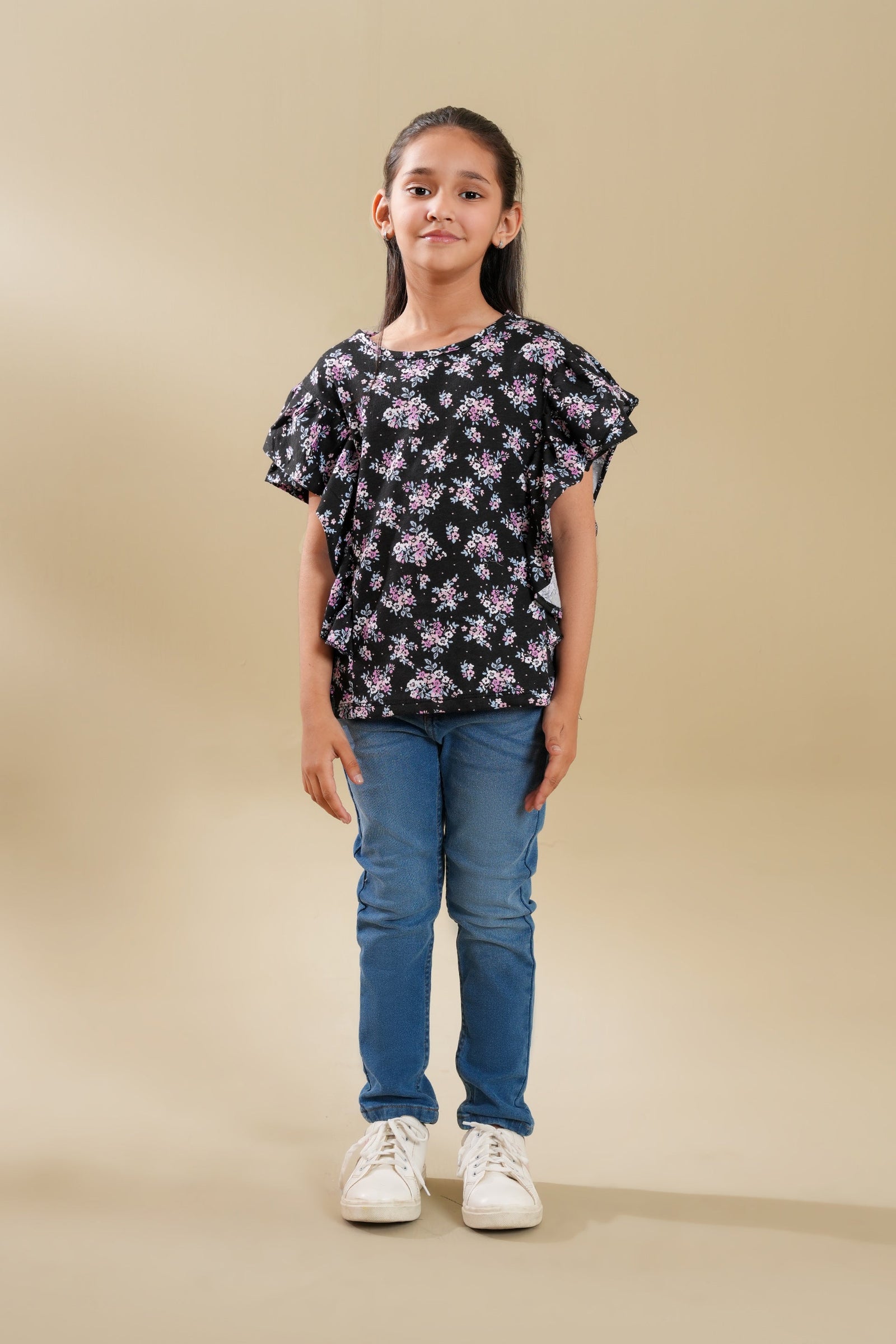 Girls Soft Cotton Allover Print Frill TOP