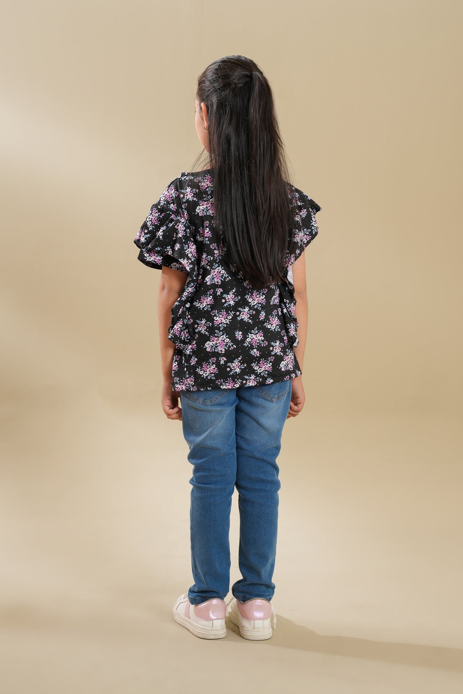 Girls Soft Cotton Allover Print Frill TOP