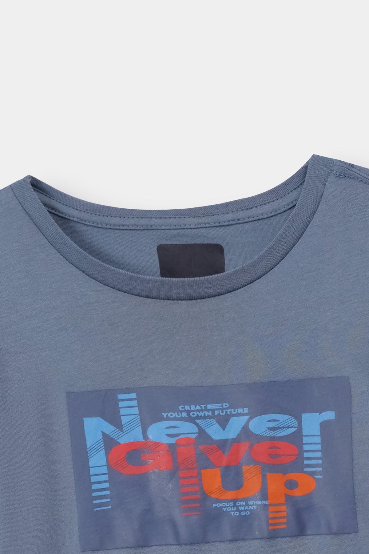 Boys "Never Give Up" Slogan Cotton T-Shirt
