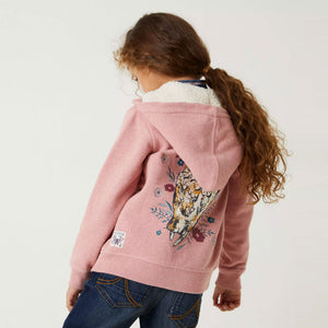 Premium Quality Pink Embroidered Soft Fleece Fur Zipper Hoodie For Girls (121386)