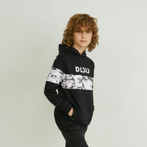 Premium Quality Black Tie & Dye Slogan Soft Fleece Hoodie For Kids (121570)