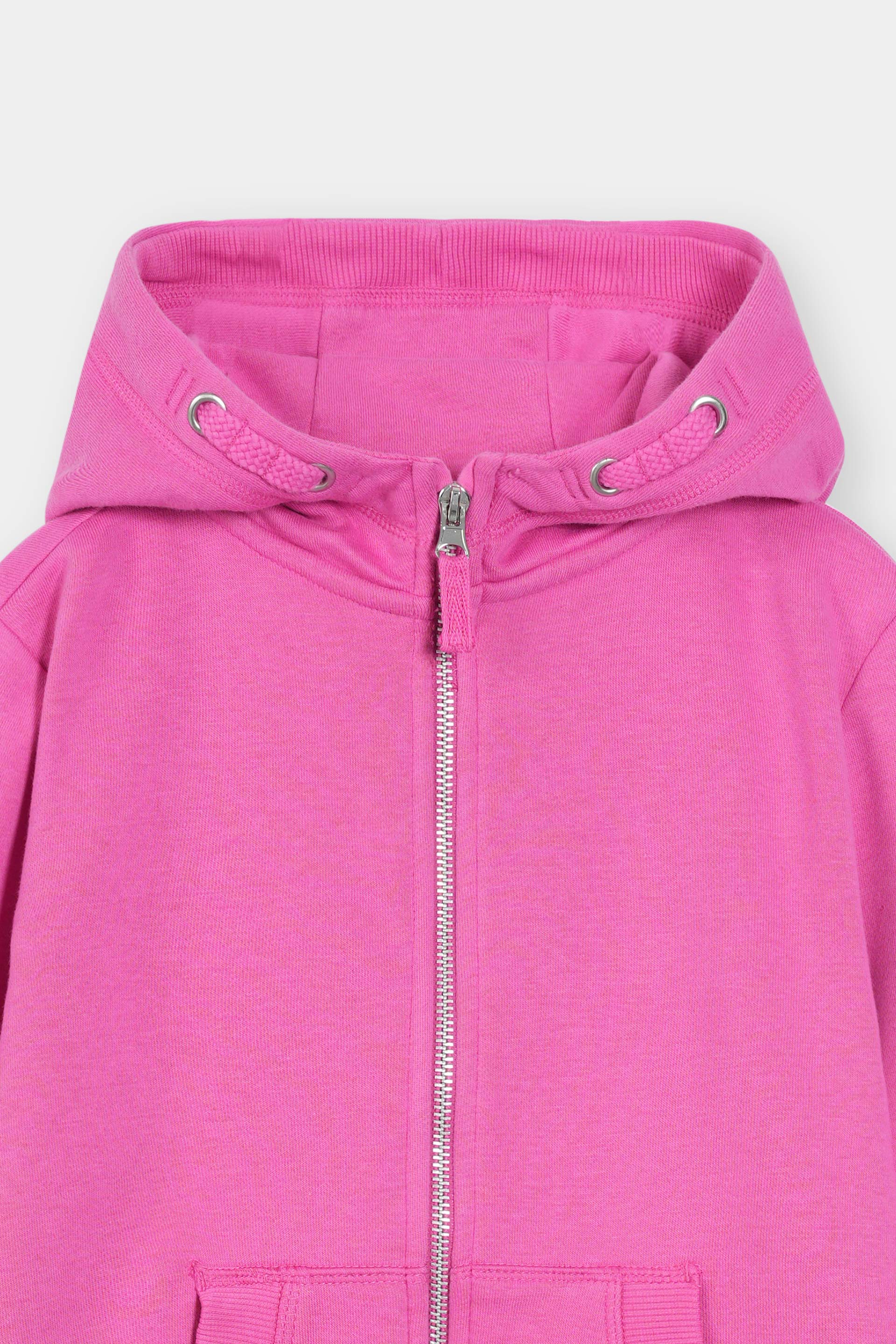 Bright Pink Full-Zip Hoodie with Kangaroo Pockets
