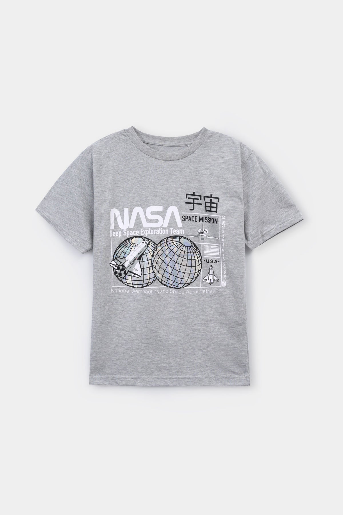 Gray &quot;NASA&quot; Slogan Cotton T-Shirt For Kids