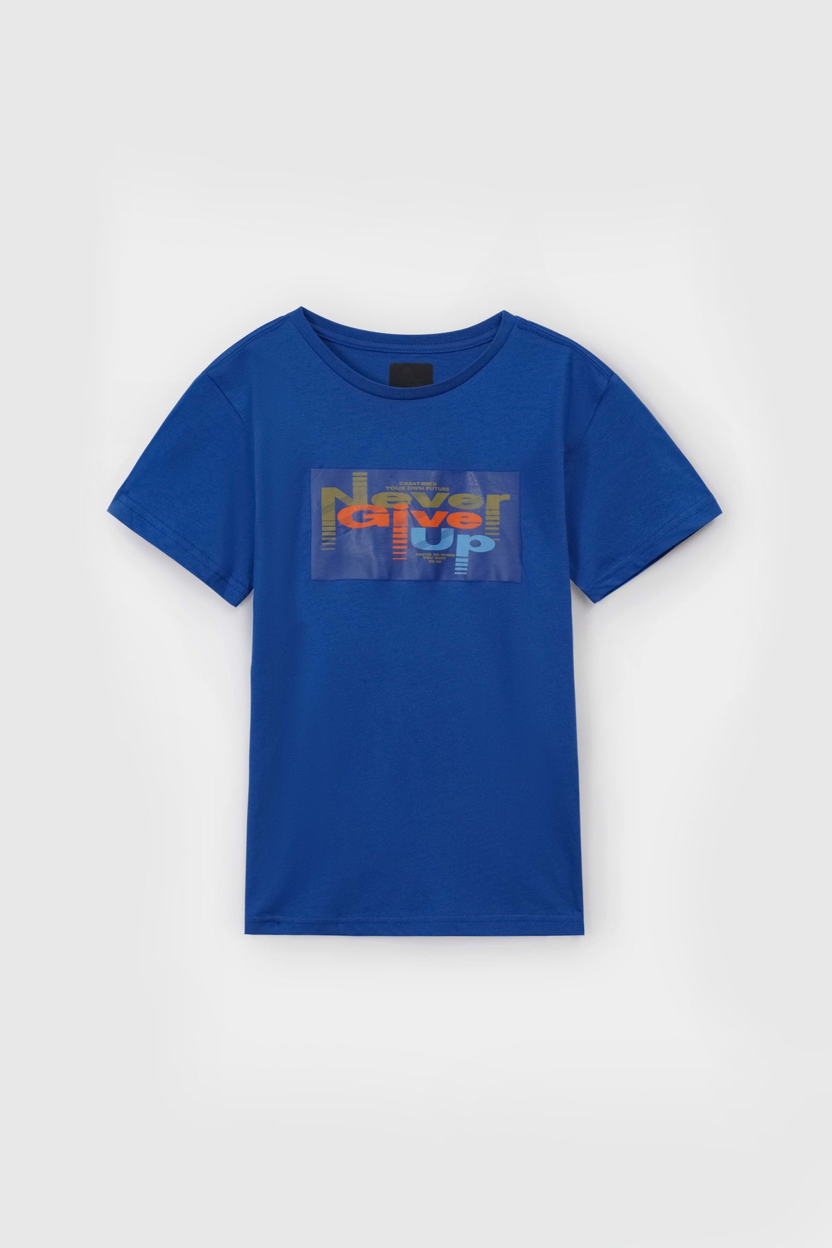 Blue &quot;Never Give Up&quot; Slogan Cotton T-Shirt For Boys