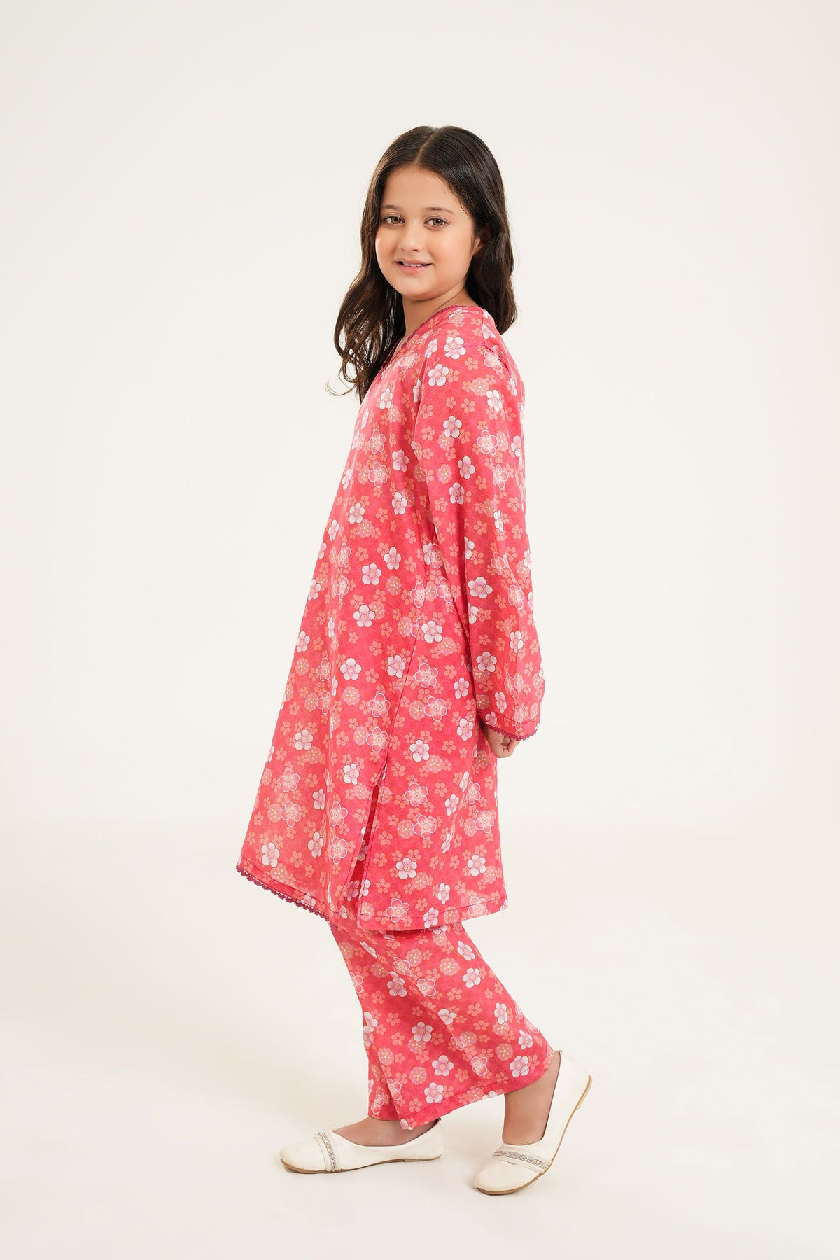 Floral Bliss Pink Printed Suit for Girls