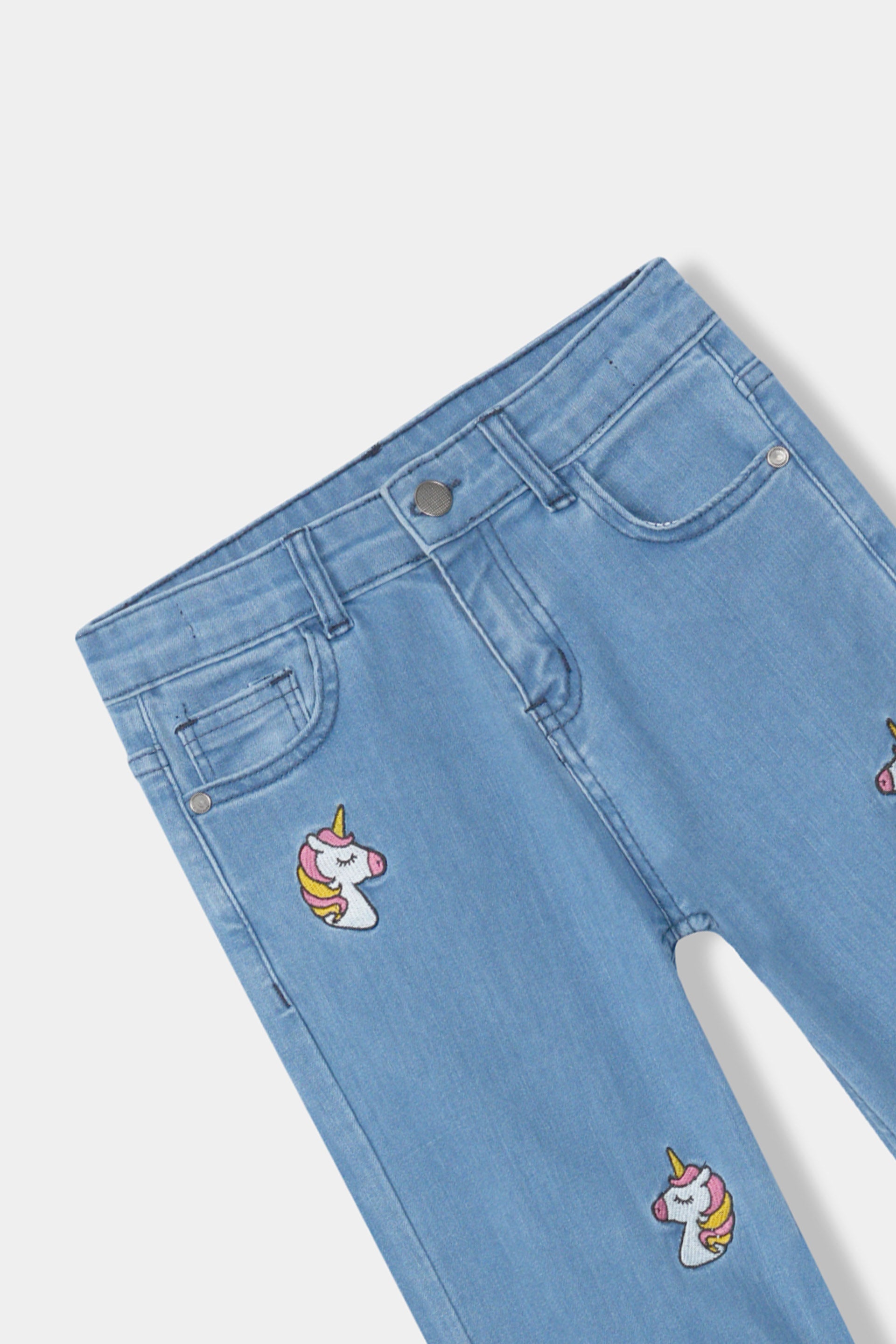 Girls Embroidered Unicorn  Wide Leg Jeans