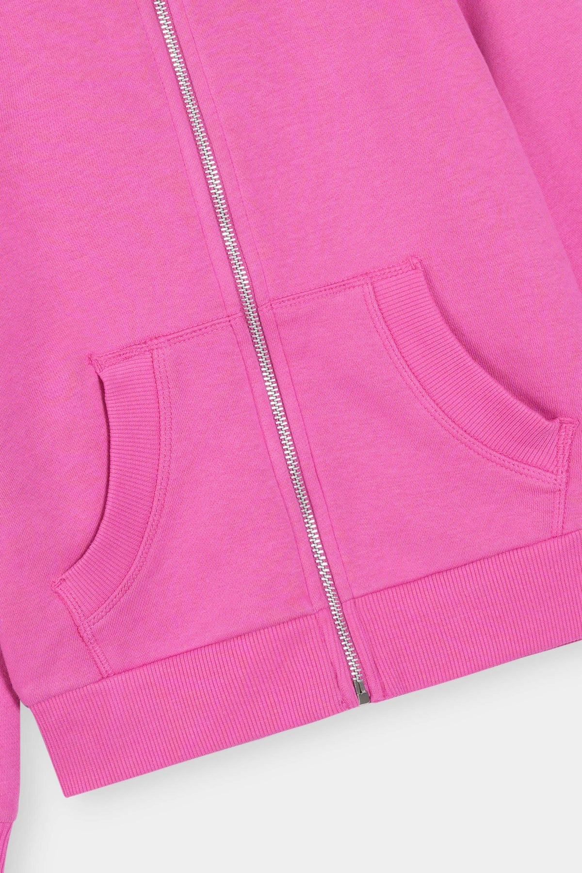 Bright Pink Full-Zip Hoodie with Kangaroo Pockets
