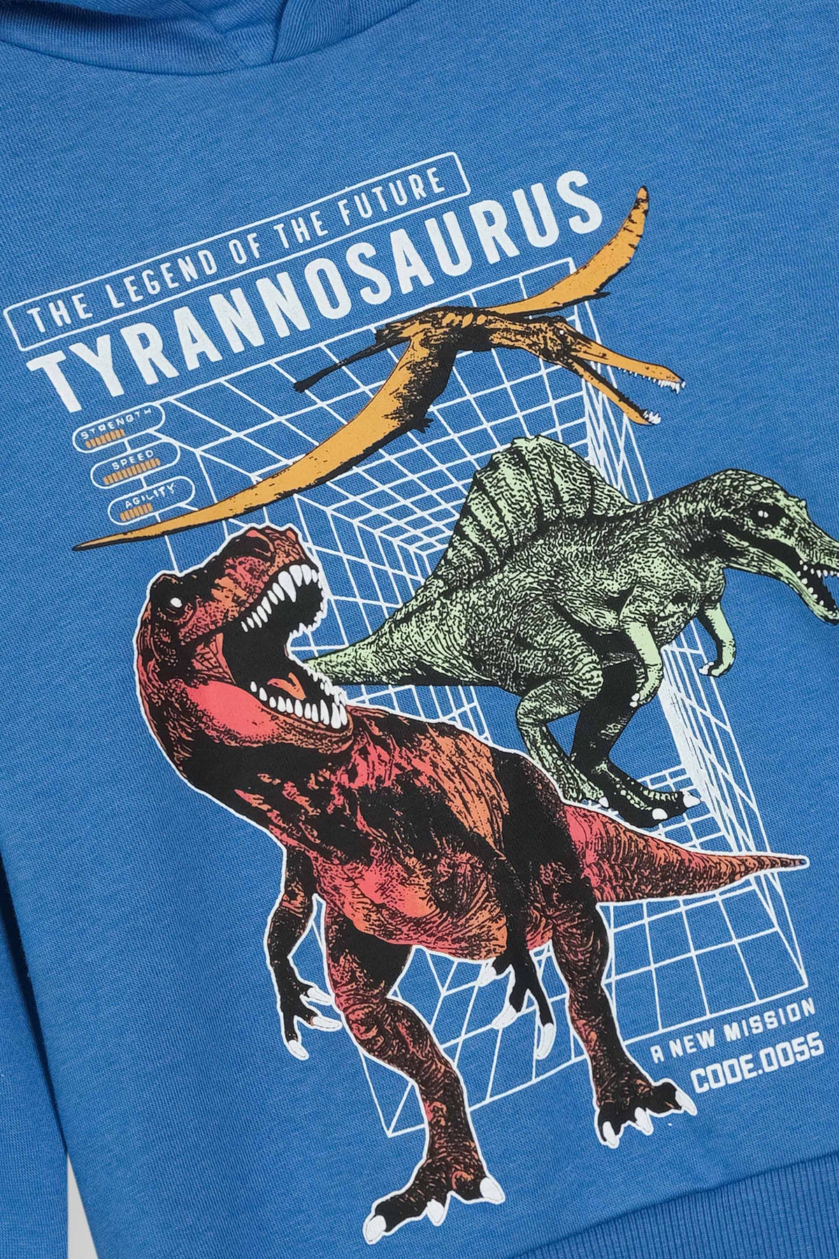 Blue Dinosaur Hoodie – Tyrannosaurus Graphic Print Pullover