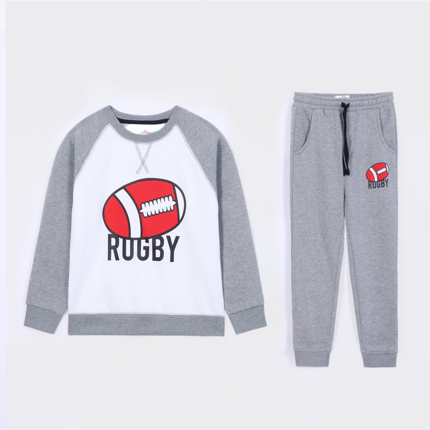 Premium Quality Printed Soft Cotton Raglan Sleeve Fleece Gray Suit For Kids