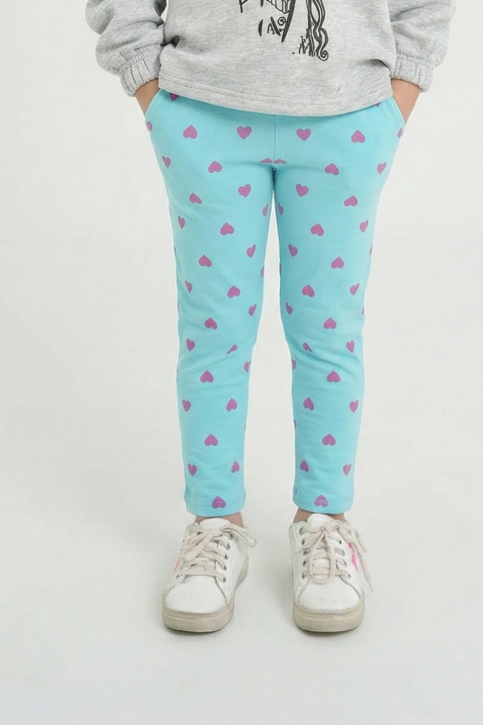 Girls Soft Cotton All over Heart Printes Lycra Tight