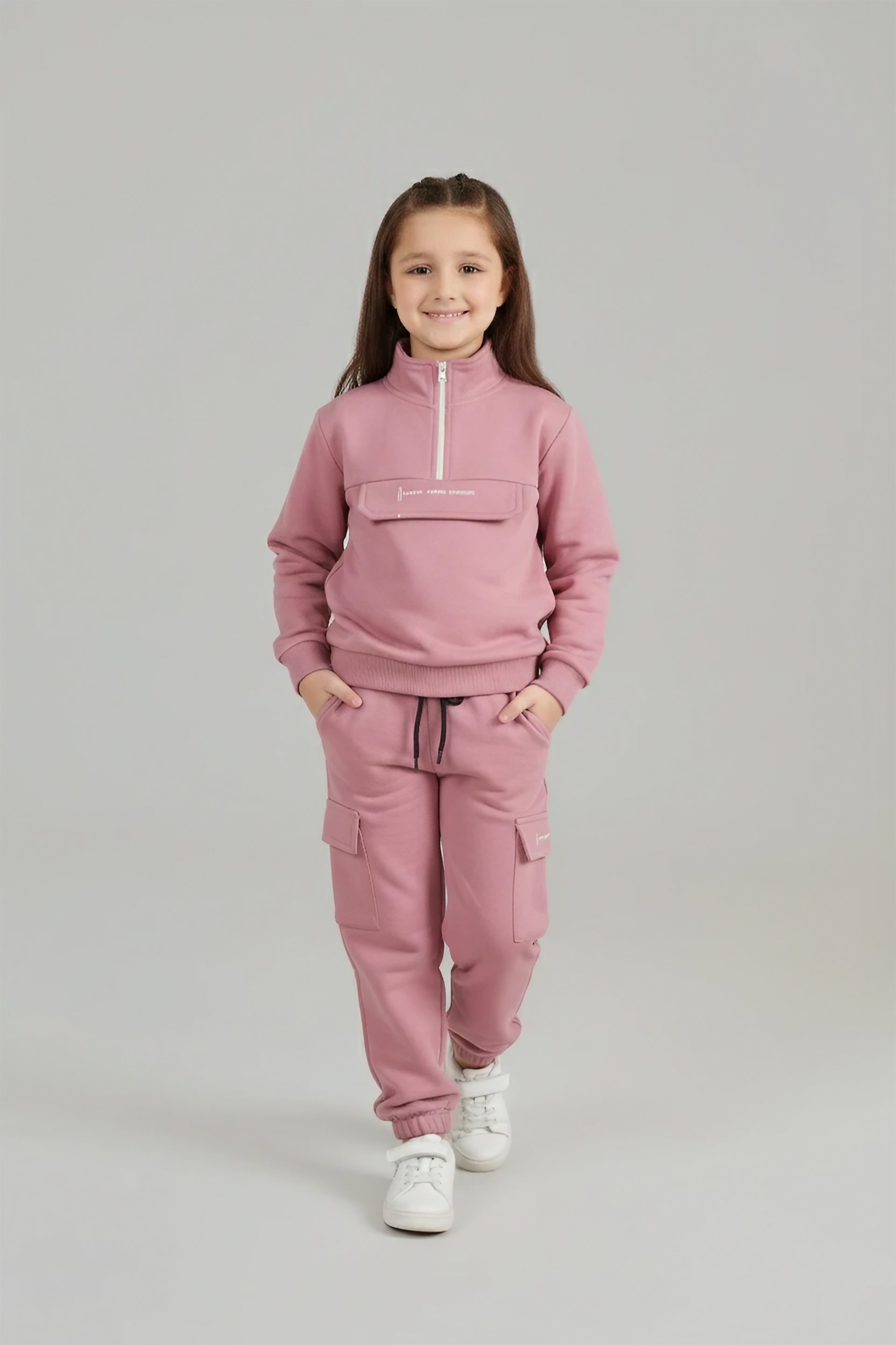 Dusty Rose Utility Tracksuit – Trendy Comfort with Cargo Style