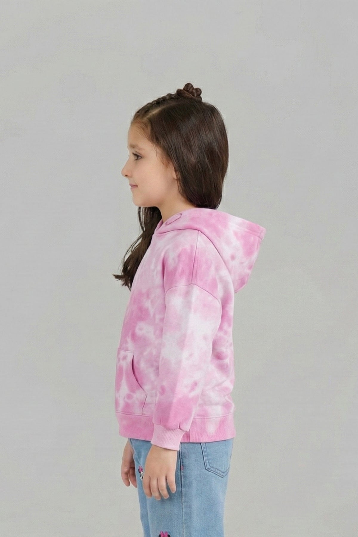 Pink Tie-Dye Hoodie – Pullover Style with Front Kangaroo Pocket For Girls DROP SHOULDER