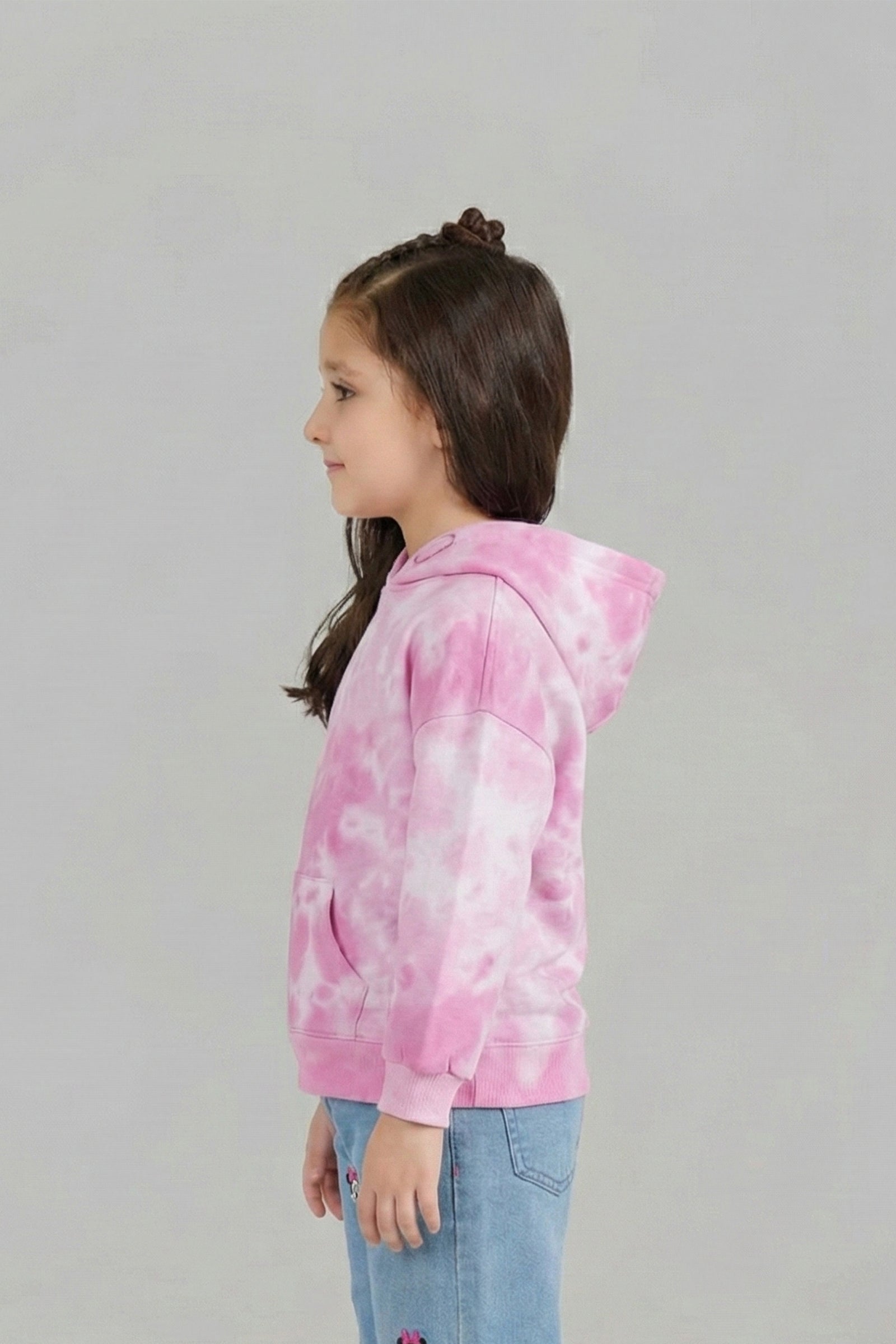 Pink Tie-Dye Hoodie – Pullover Style with Front Kangaroo Pocket For Girls DROP SHOULDER
