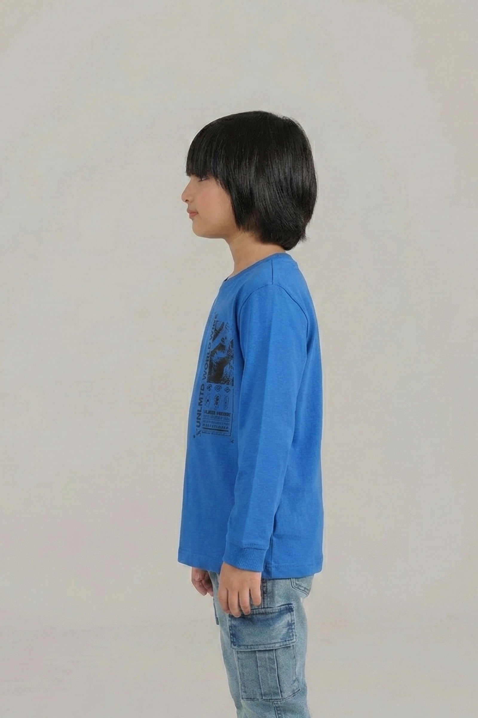 Electric Blue Long Sleeve Tee with “UNLMTD Worldwide” Graphic Print