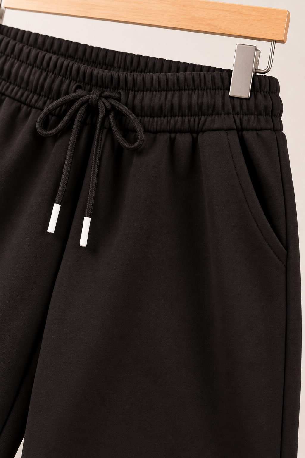 Black Wide-Leg 30 Sweatpants – Waistband & Pocket Detail