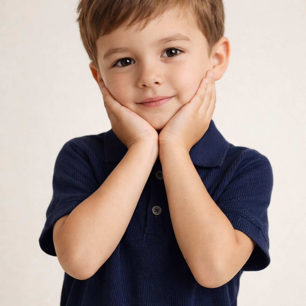 Kids Navy Blue Textured Polo Shirt With shorts