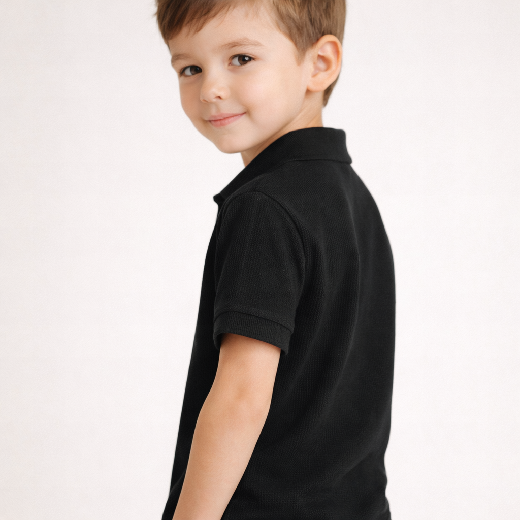 Kids Black Classic Polo Shirt With Shorts