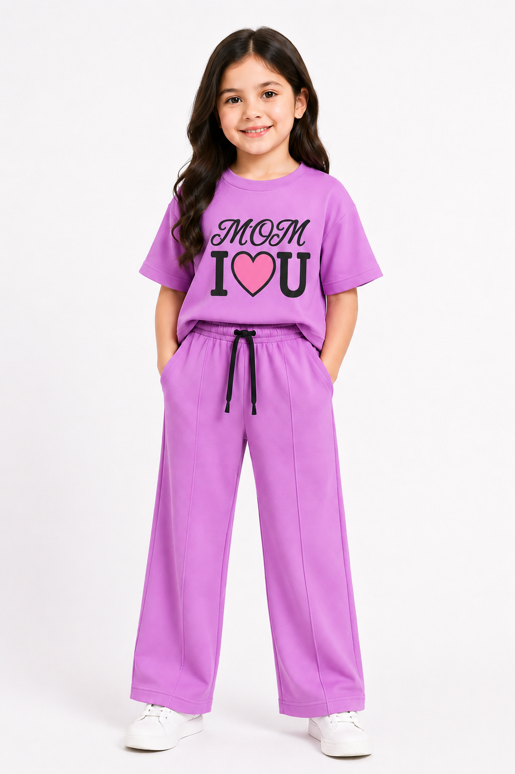 Girls’ MOM I ♥ U Lavender Co-Ord Set