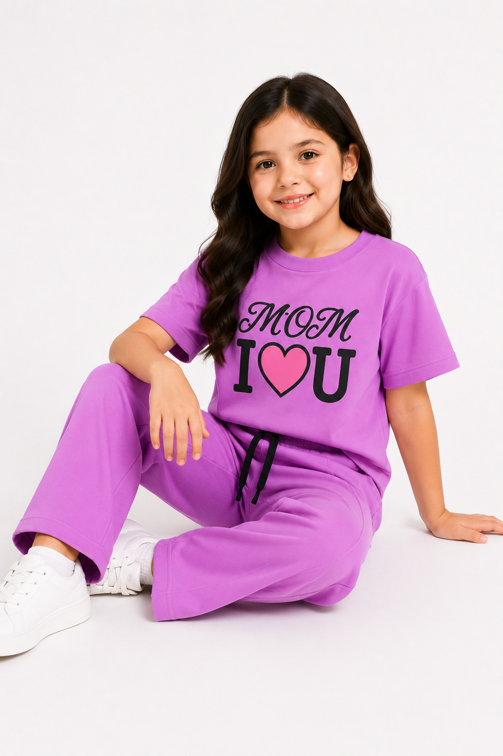 Girls’ MOM I ♥ U Lavender Co-Ord Set