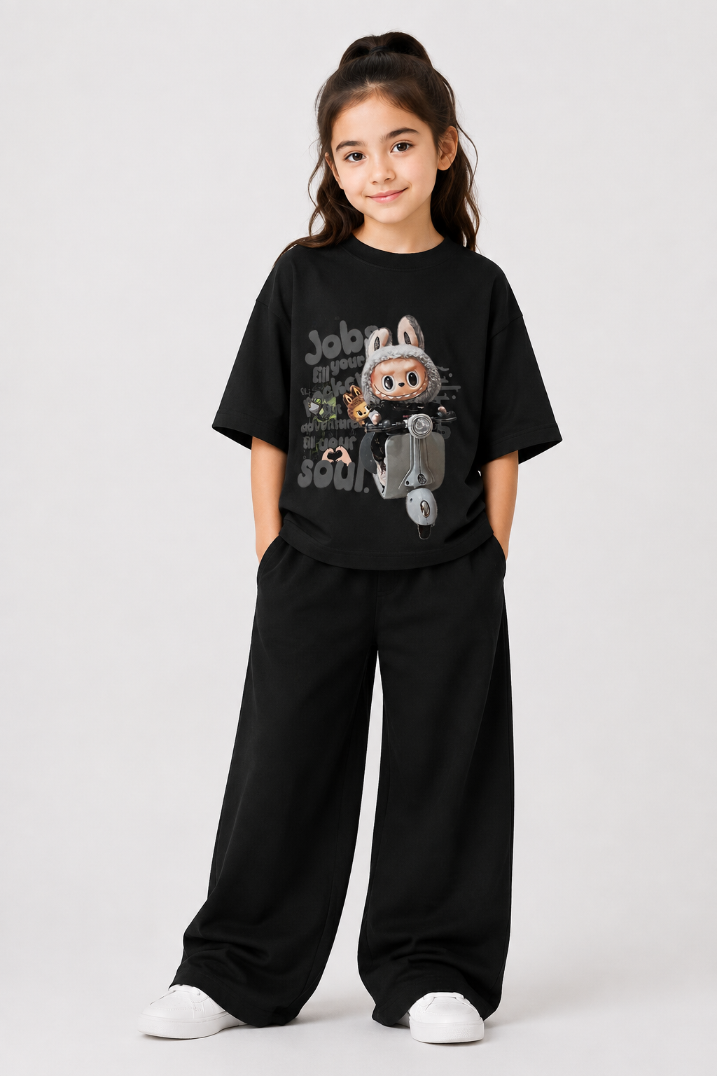 Black Bunny Graphic Drop-Shoulder Co-Ord Set