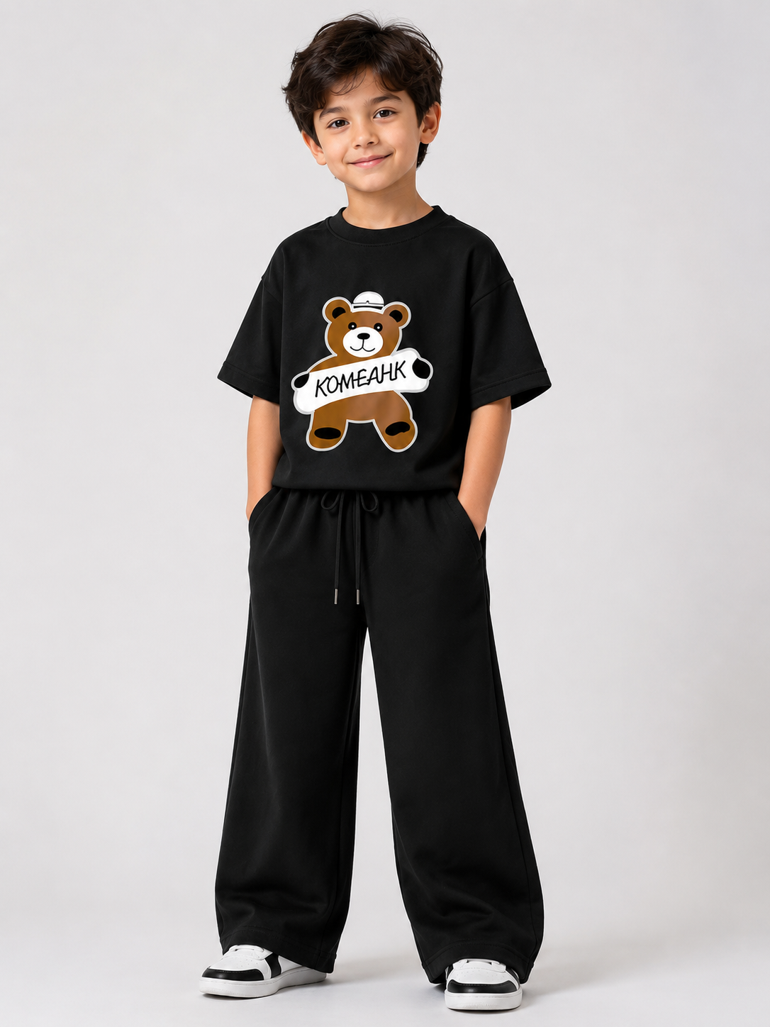 Black Teddy Bear Graphic Co-Ord Set