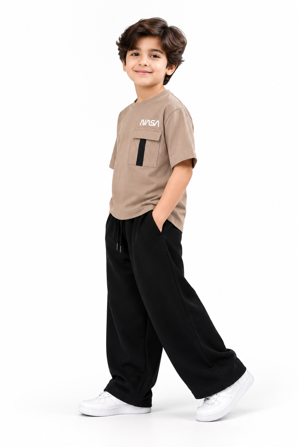 Space Explorer Graphic T-Shirt & Black Wide-Leg Trouser Set