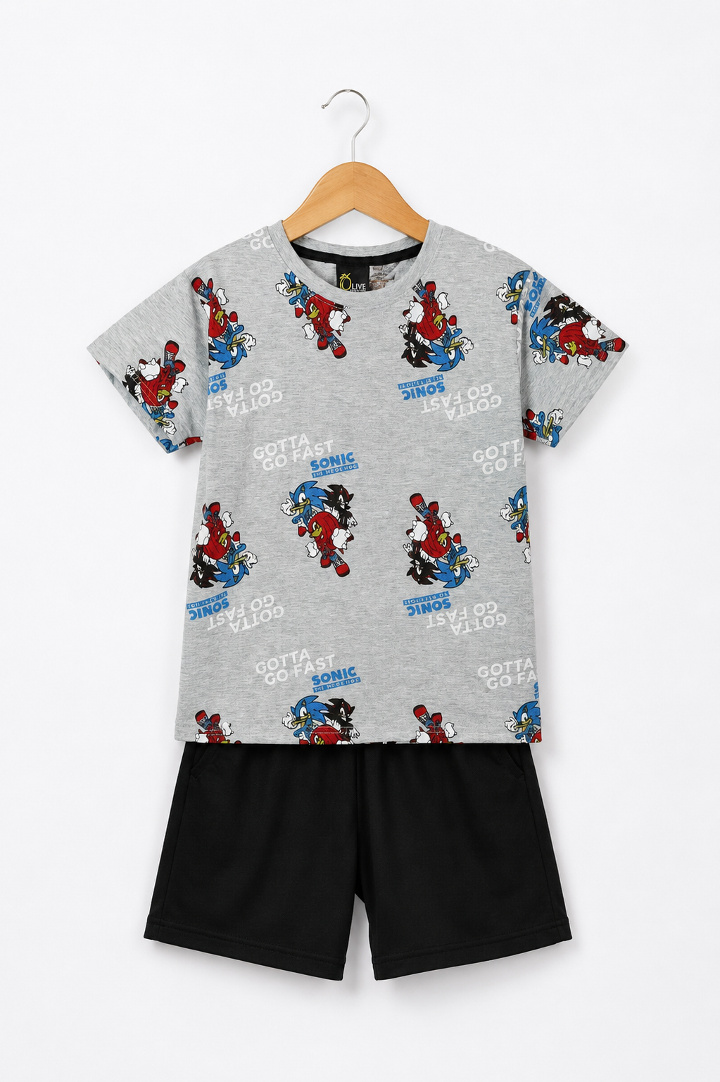 Sonic Printed T-Shirt with Black Shorts Set