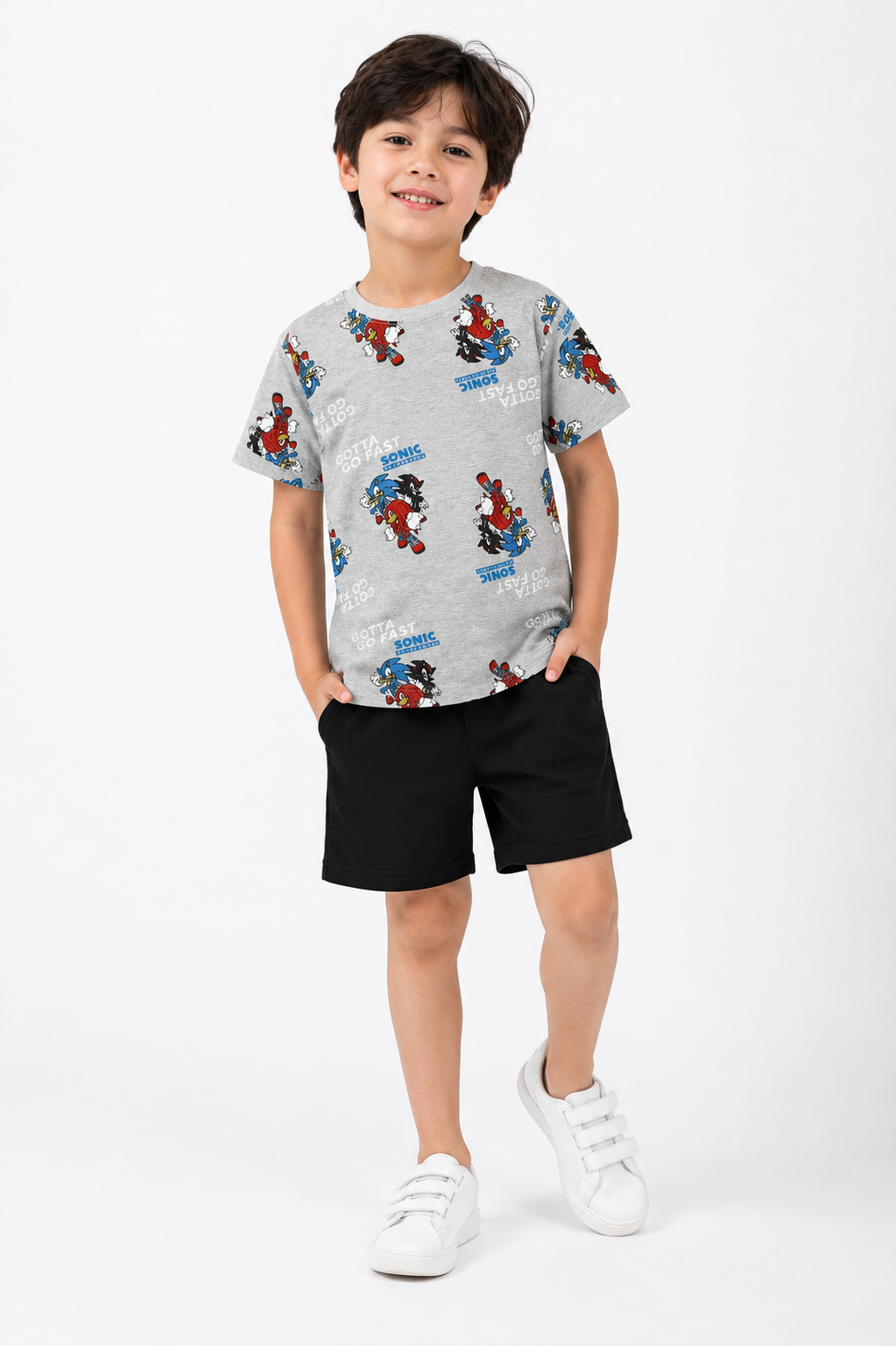 Sonic Printed T-Shirt with Black Shorts Set