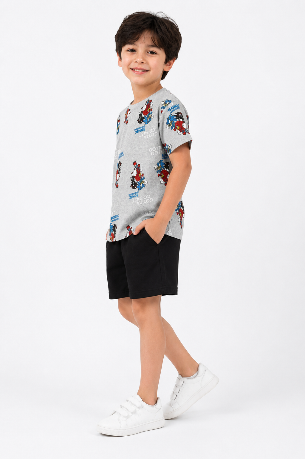 Sonic Printed T-Shirt with Black Shorts Set