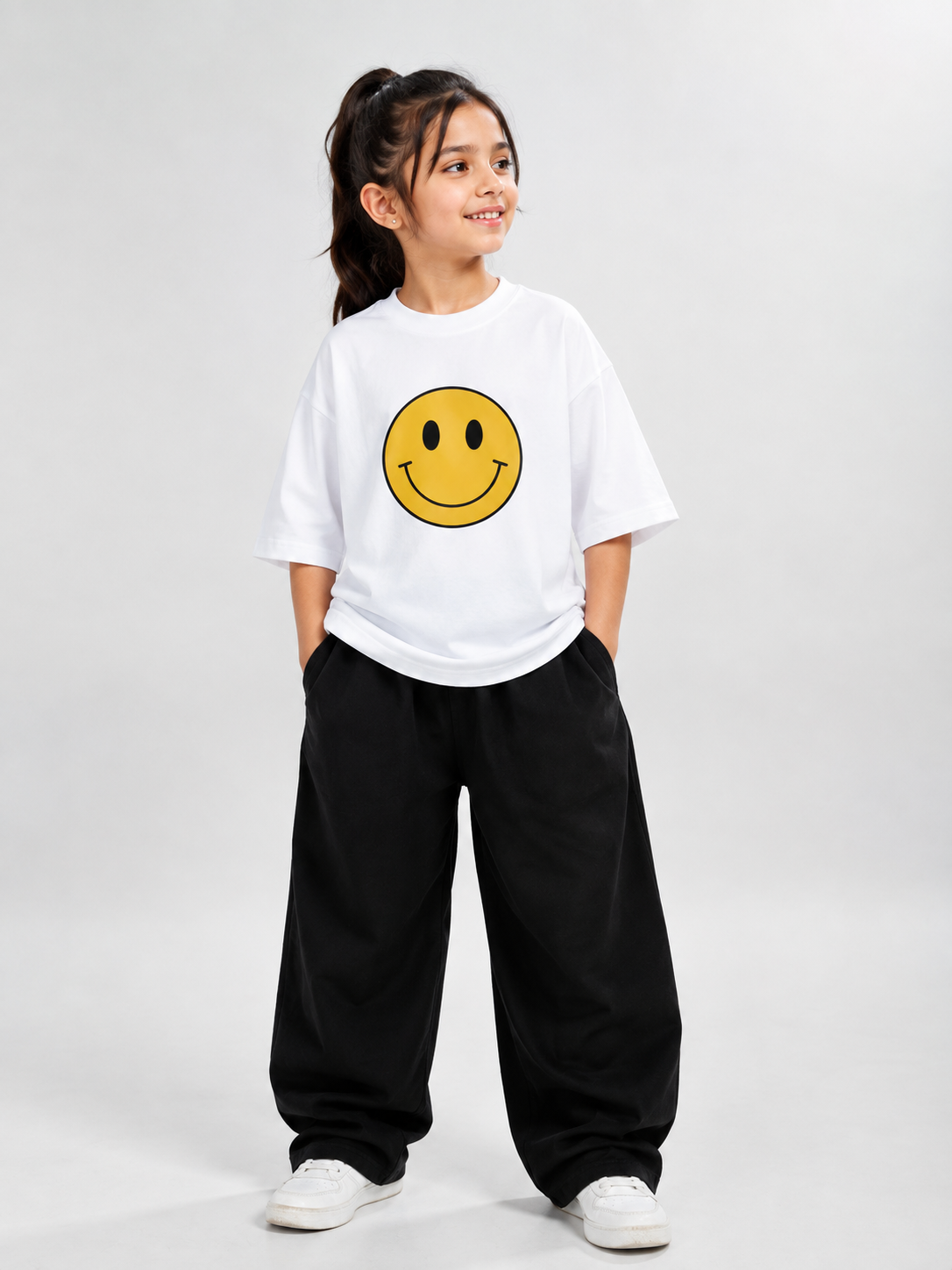 Smiley Face Oversized T-Shirt & Black Baggy Pants