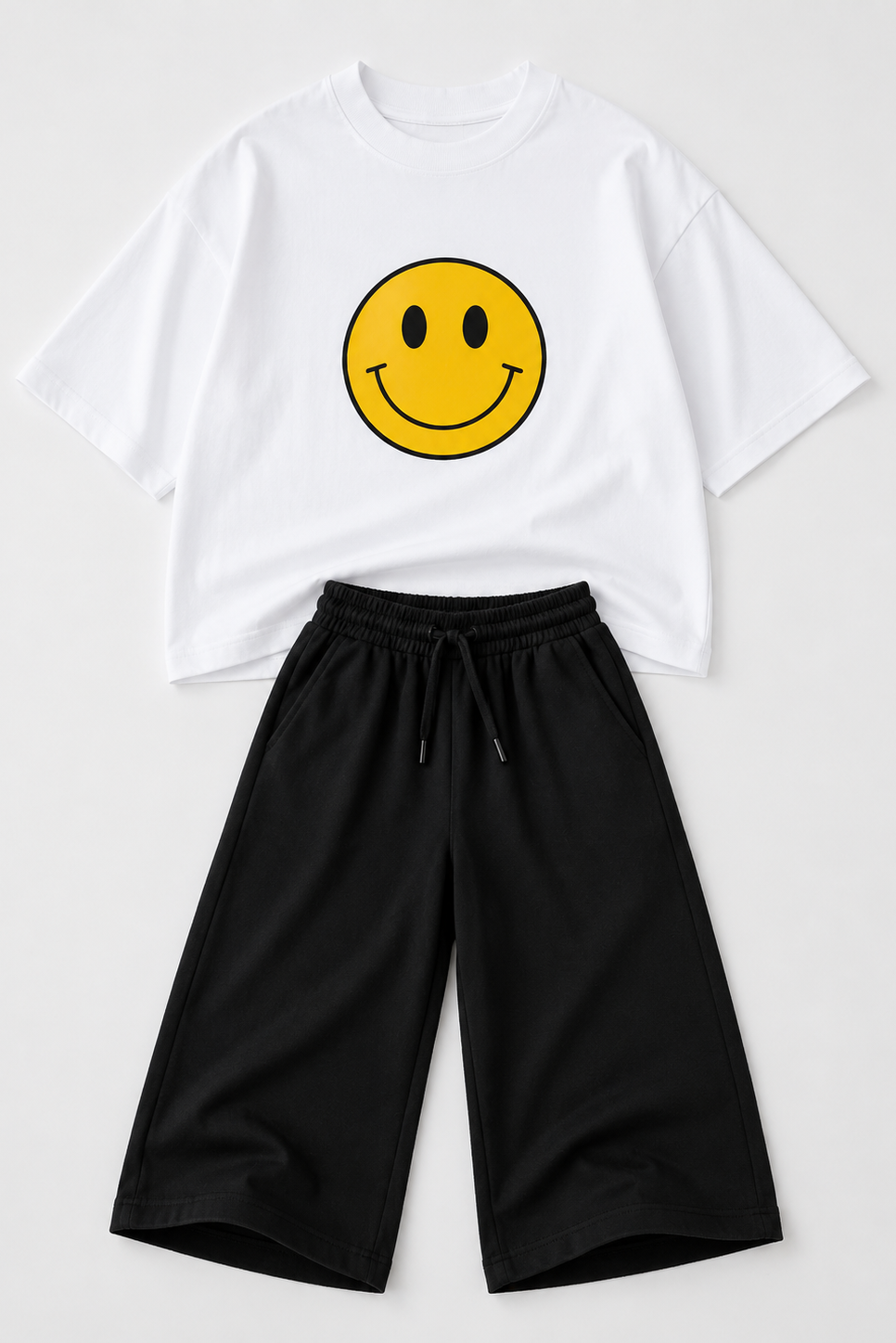 Smiley Face Oversized T-Shirt &amp; Black Baggy Pants