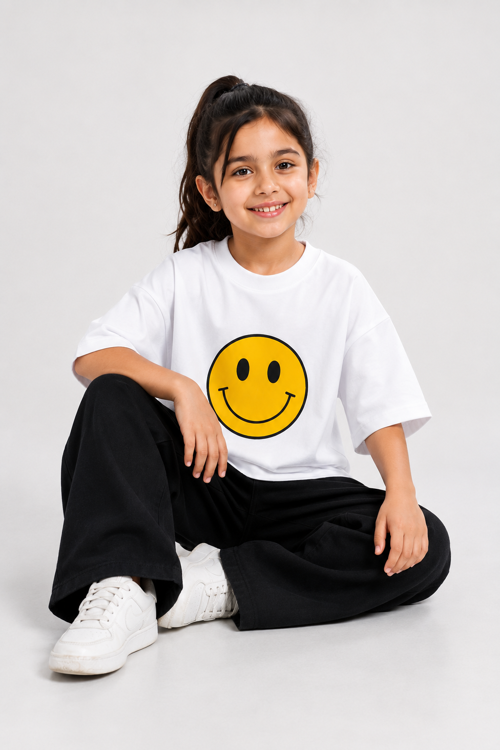 Smiley Face Oversized T-Shirt & Black Baggy Pants