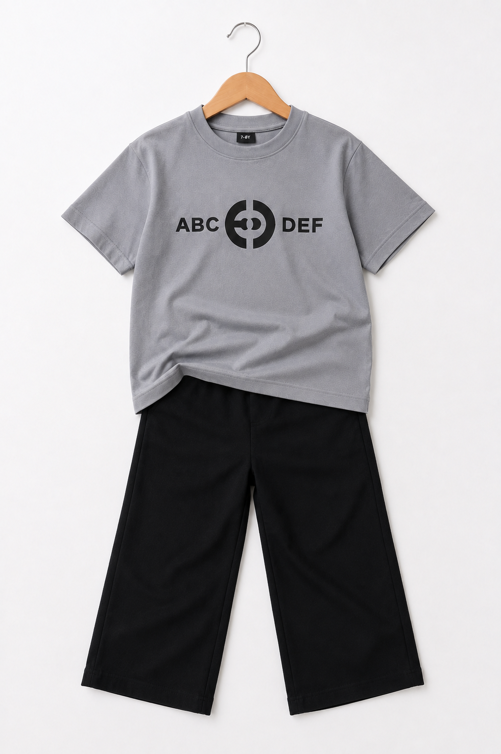 Boys Grey ABC Graphic T-Shirt with Black Wide-Leg Trousers