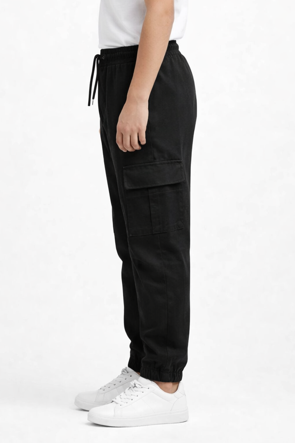 Kids Black Cargo Jogger Trouser