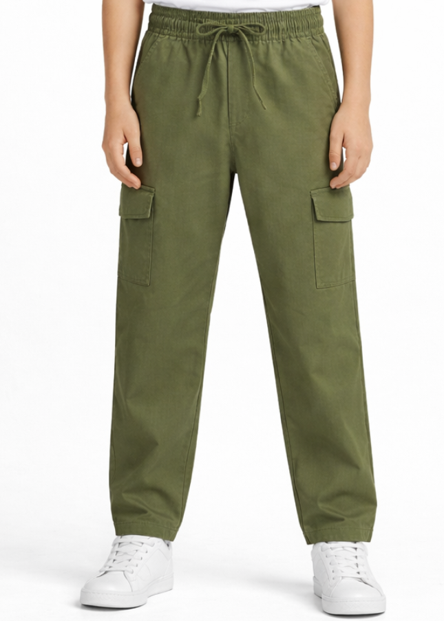Kids Olive Green Cargo Trouser