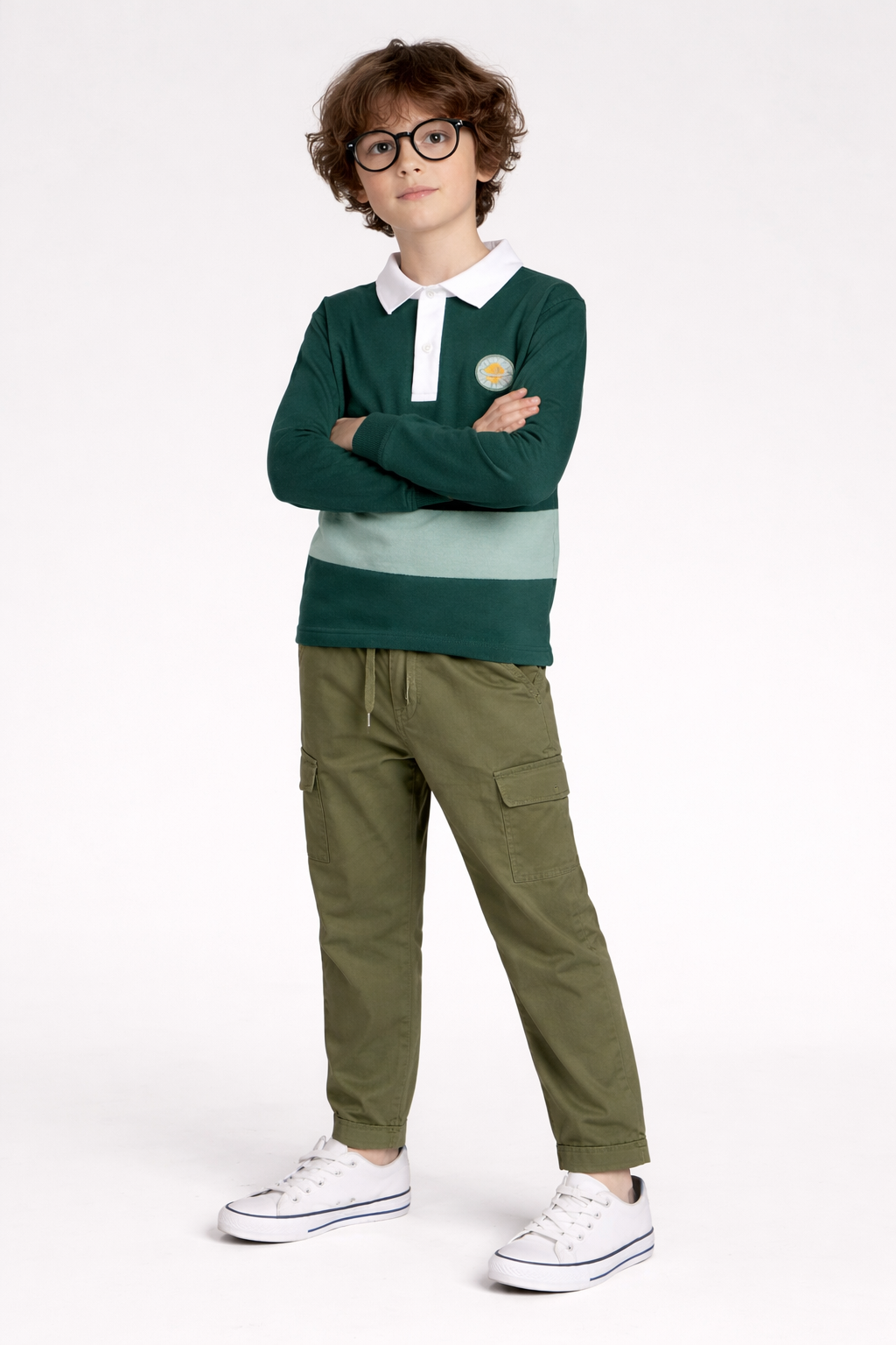 Striper Polo Shirt with Black Green Trouser