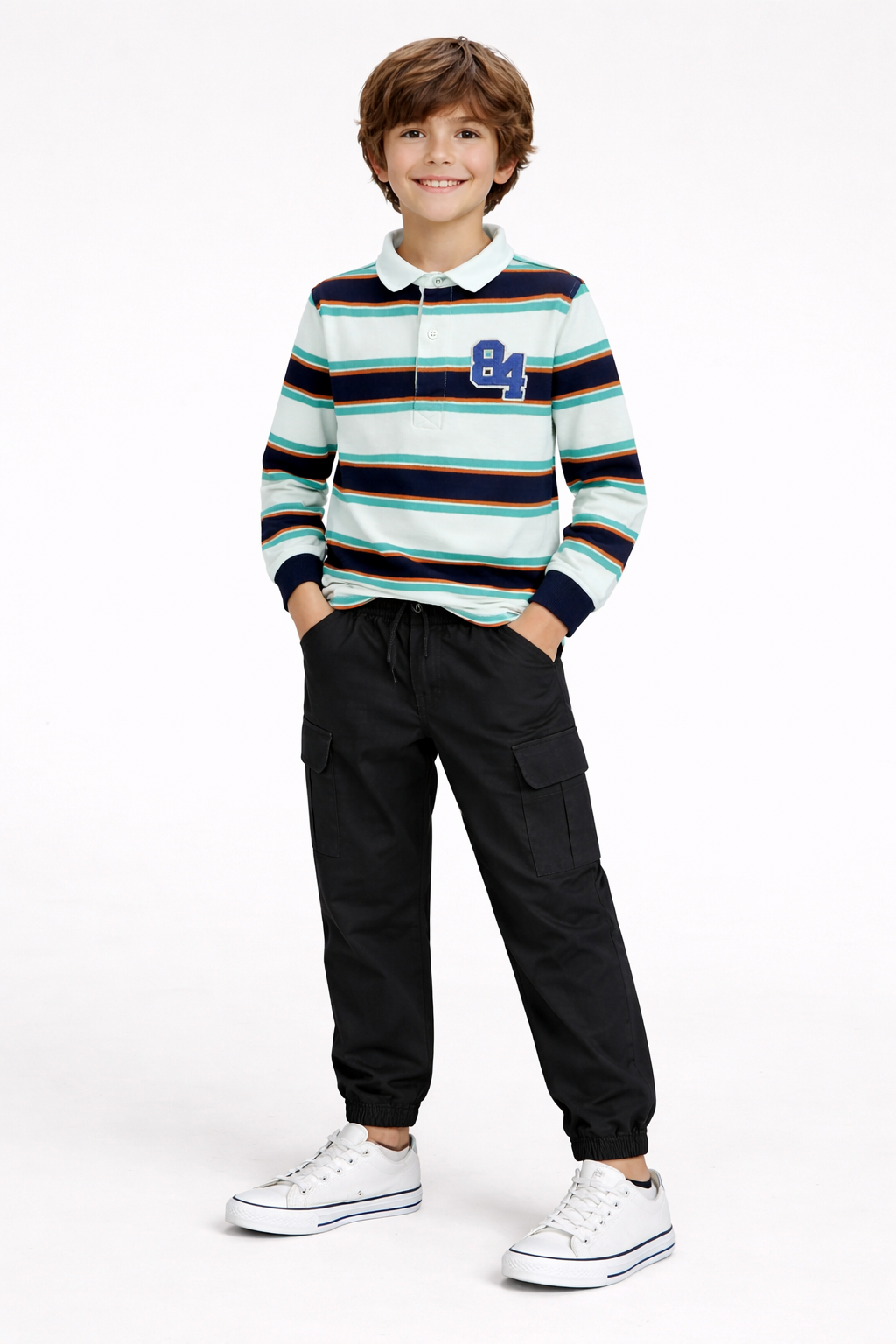 84 Patch Polo Shirt with Black Cargo Trouser