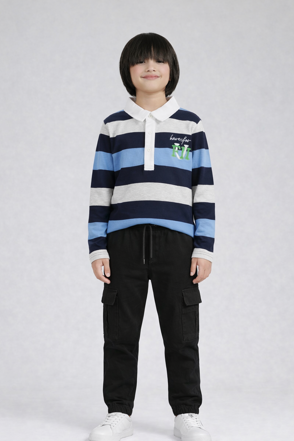 Here for Fun Polo Shirt with Black Cargo Trouser