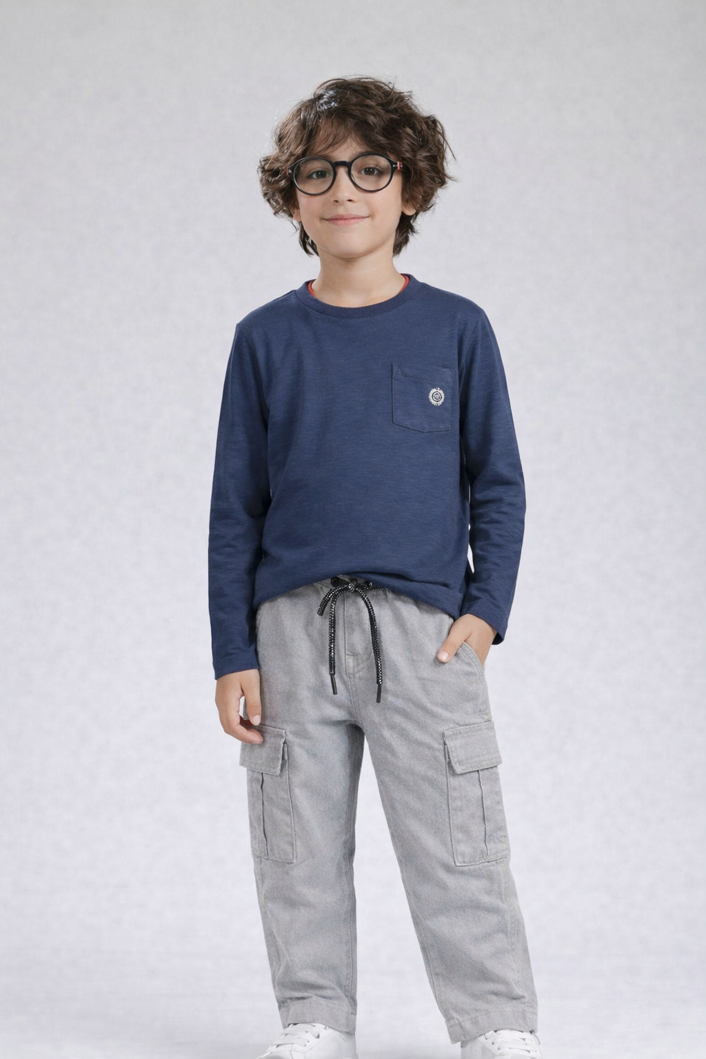 Navy Blue Shirt with Grey Cargo Trouser